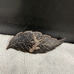 Vintage Siam Sterling Silver Brooch Niello Signed Leaf Enamel